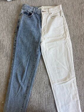 PacSun Two-Tone Wide Leg Jeans in Blue & White